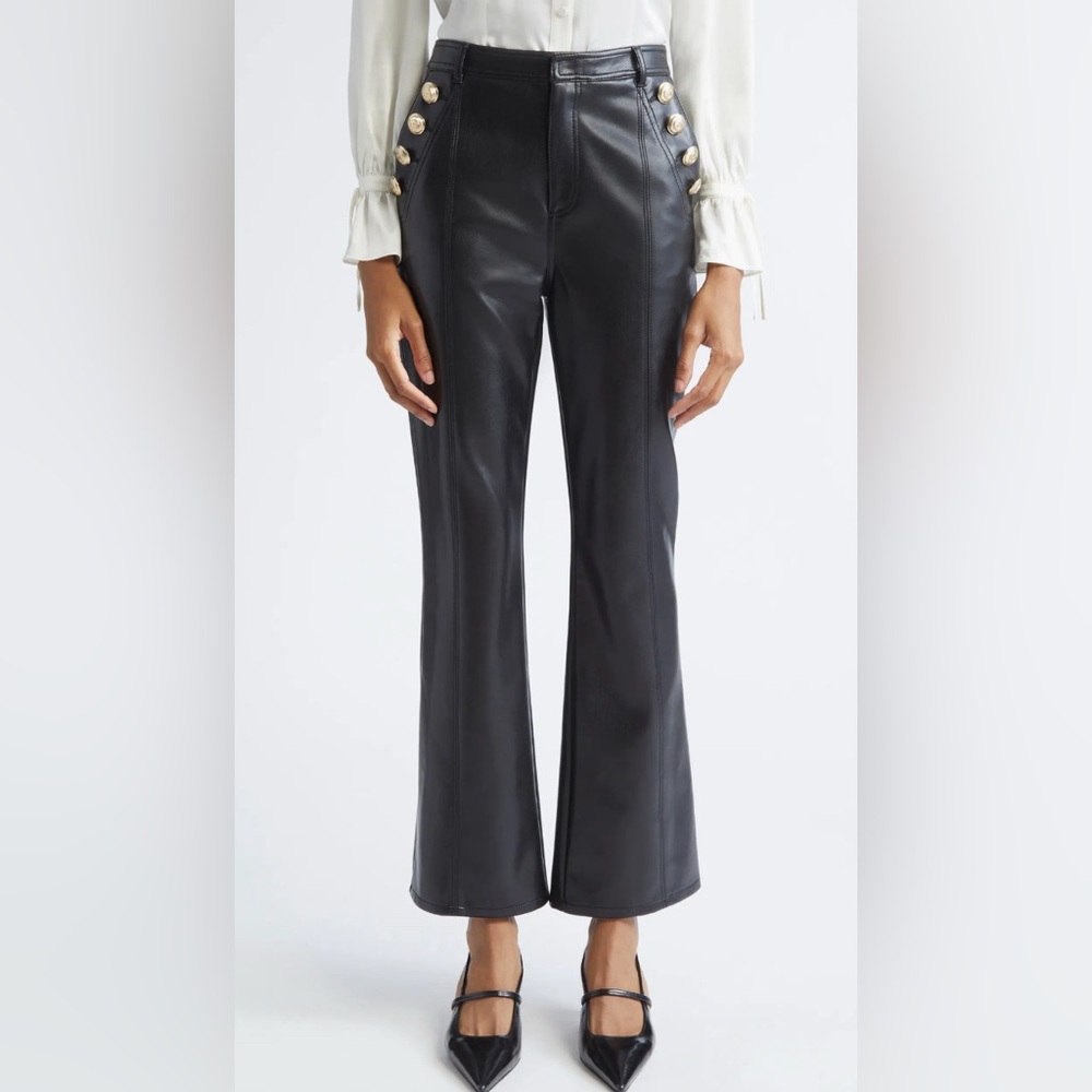 Cinq à Sept Pants Crop Black Faux Leather Size 2